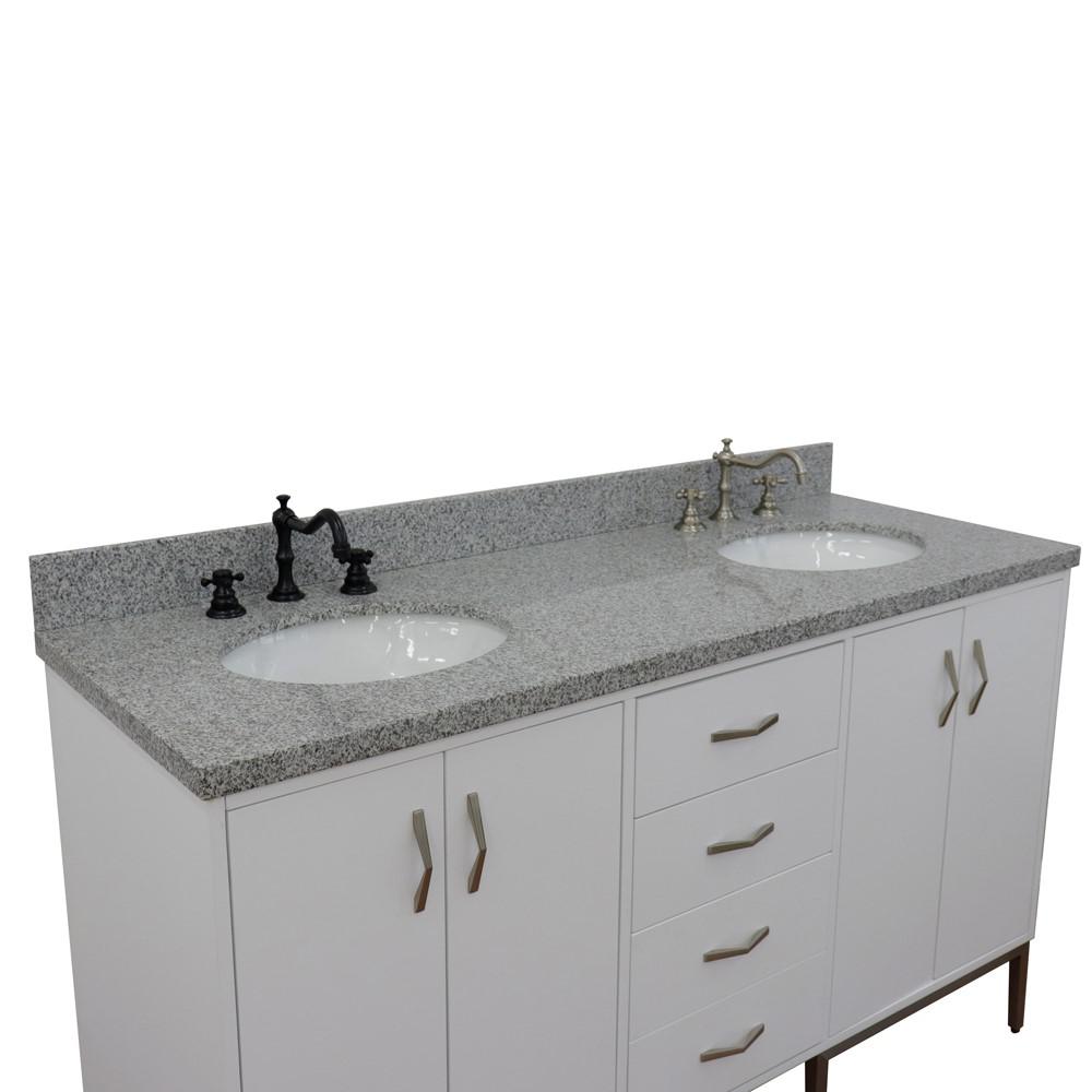 61 Double sink vanity in White finish with Gray granite and oval sink. Picture 14