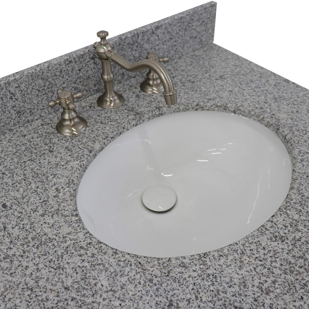 61 Double sink vanity in White finish with Gray granite and oval sink. Picture 15