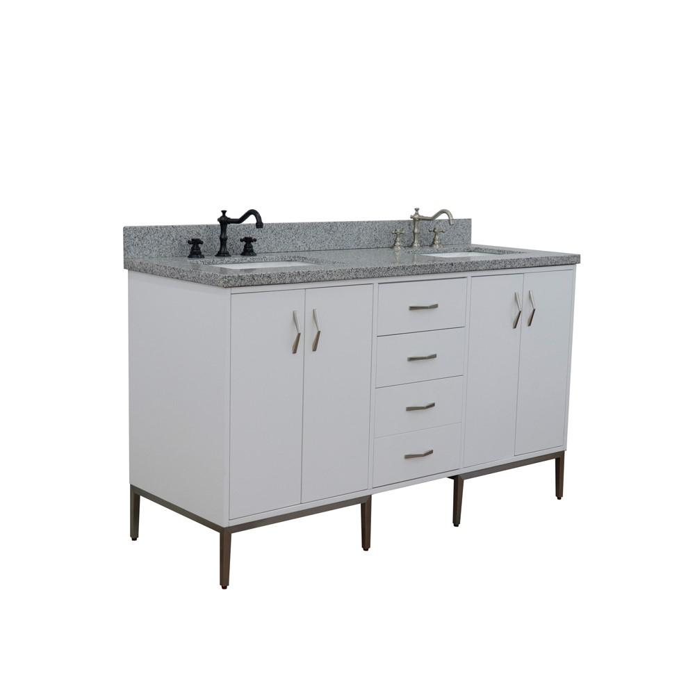 61 Double sink vanity in White finish with Gray granite and rectangle sink. Picture 3