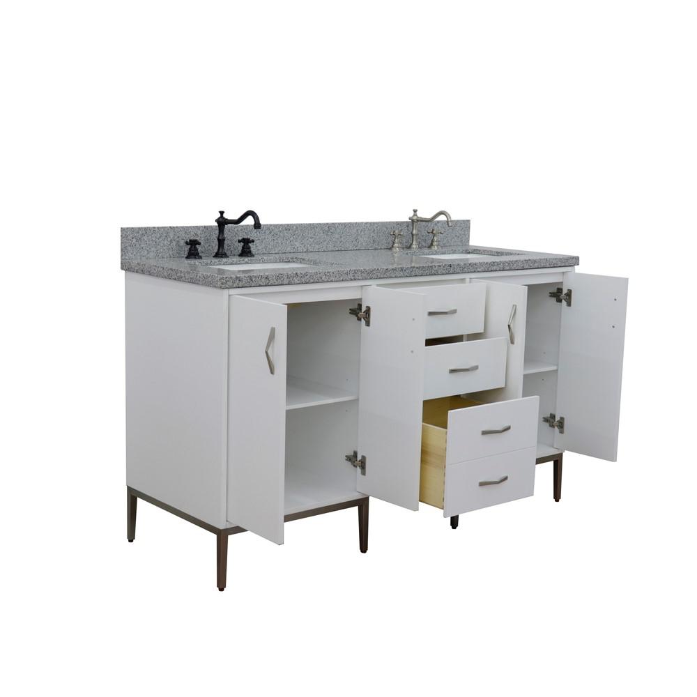 61 Double sink vanity in White finish with Gray granite and rectangle sink. Picture 10