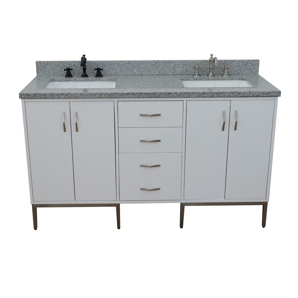 61 Double sink vanity in White finish with Gray granite and rectangle sink. Picture 12