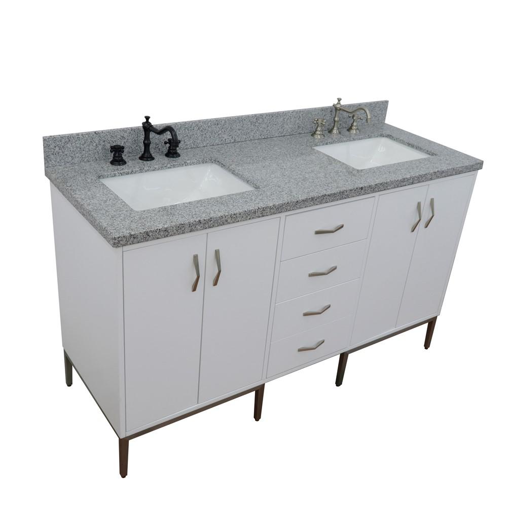 61 Double sink vanity in White finish with Gray granite and rectangle sink. Picture 13