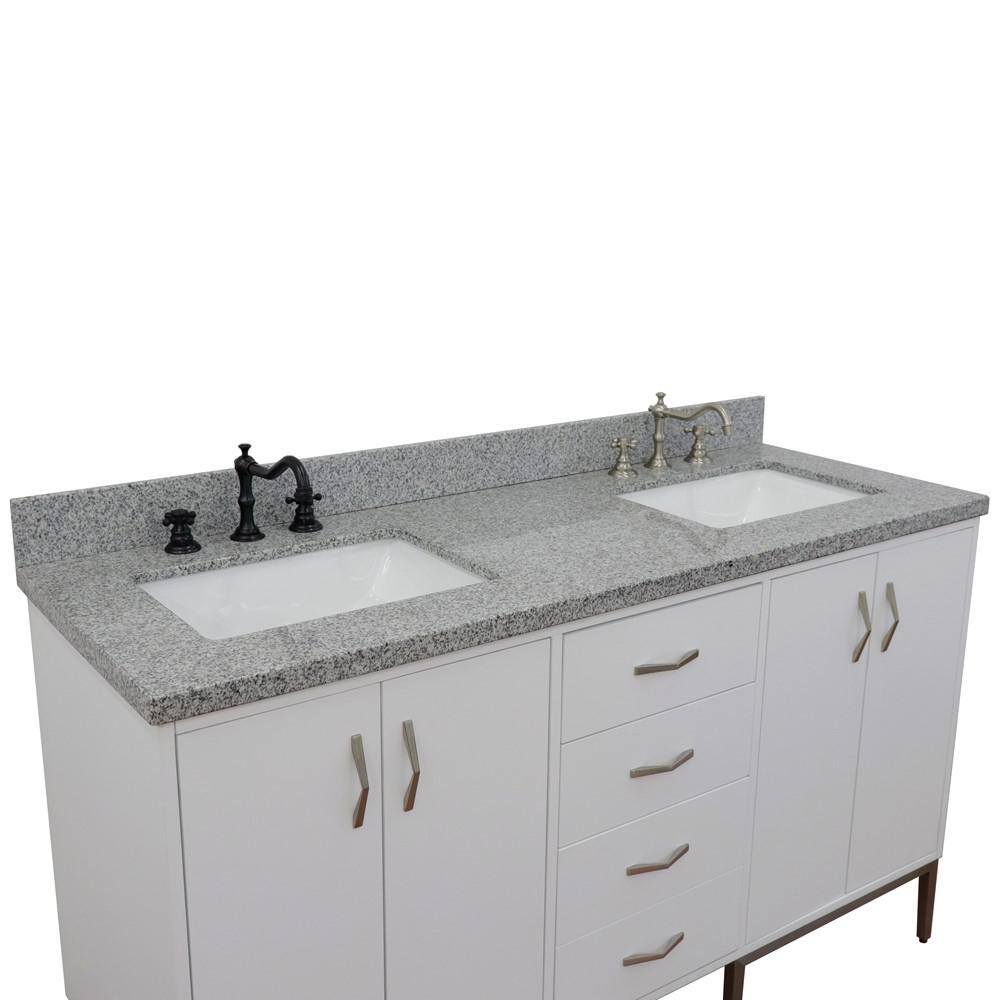 61 Double sink vanity in White finish with Gray granite and rectangle sink. Picture 14