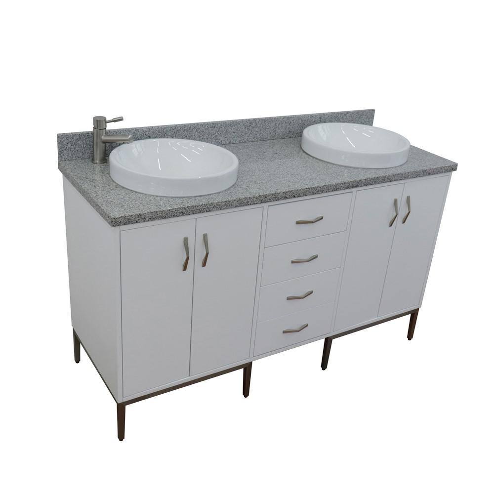 61 Double sink vanity in White finish with Gray granite and rectangle sink. Picture 21