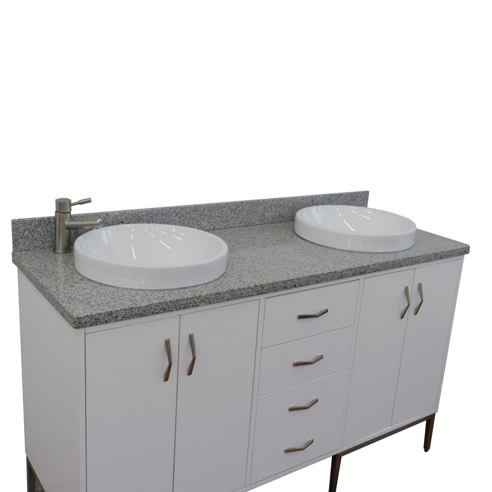 61 Double sink vanity in White finish with Gray granite and rectangle sink. Picture 22