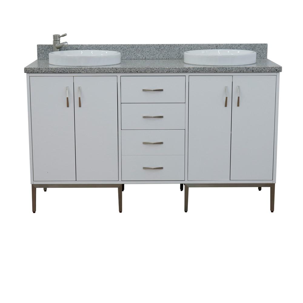 61 Double sink vanity in White finish with Gray granite and rectangle sink. Picture 33