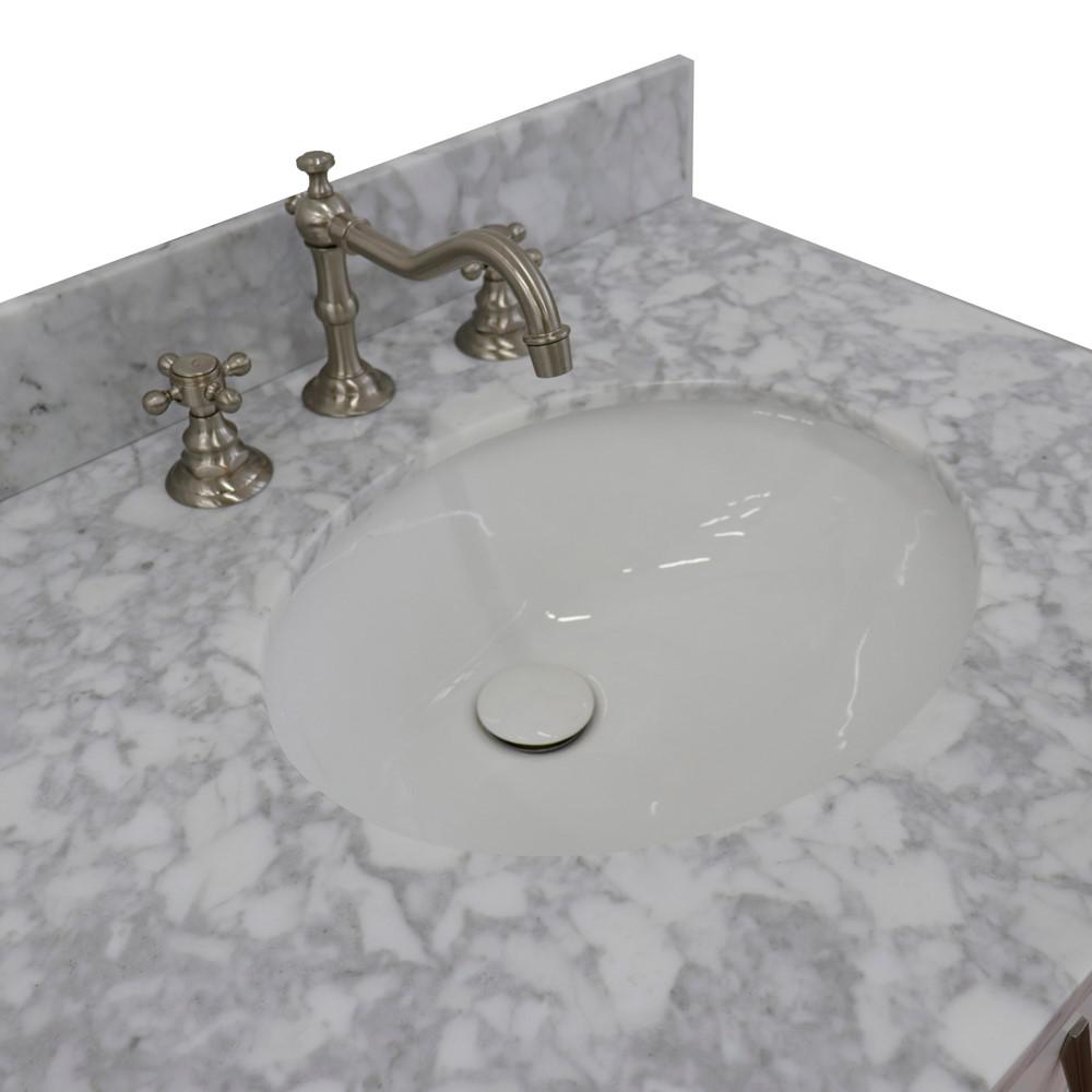 61 Double sink vanity in White finish with White Carrara marble and oval sink. Picture 17