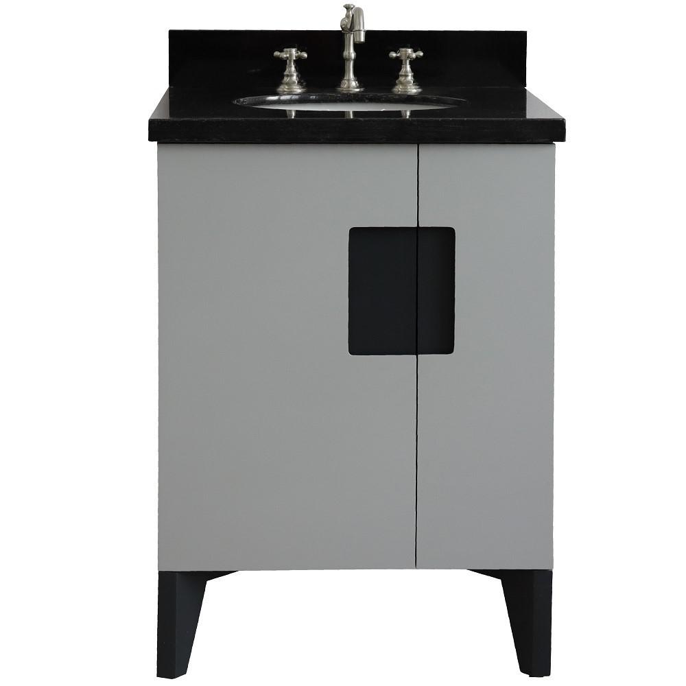 Single sink vanity in Light Gray with Black galaxy granite and oval sink. Picture 7