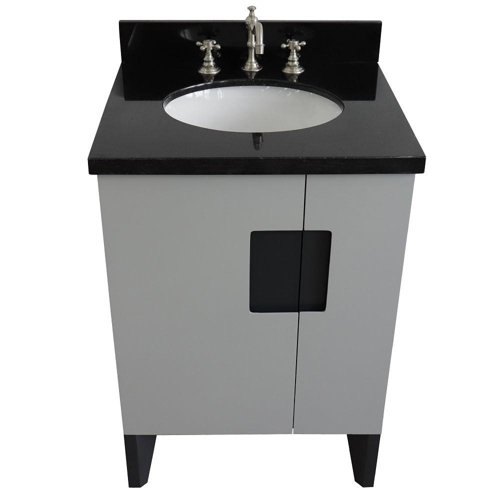 Single sink vanity in Light Gray with Black galaxy granite and oval sink. Picture 10
