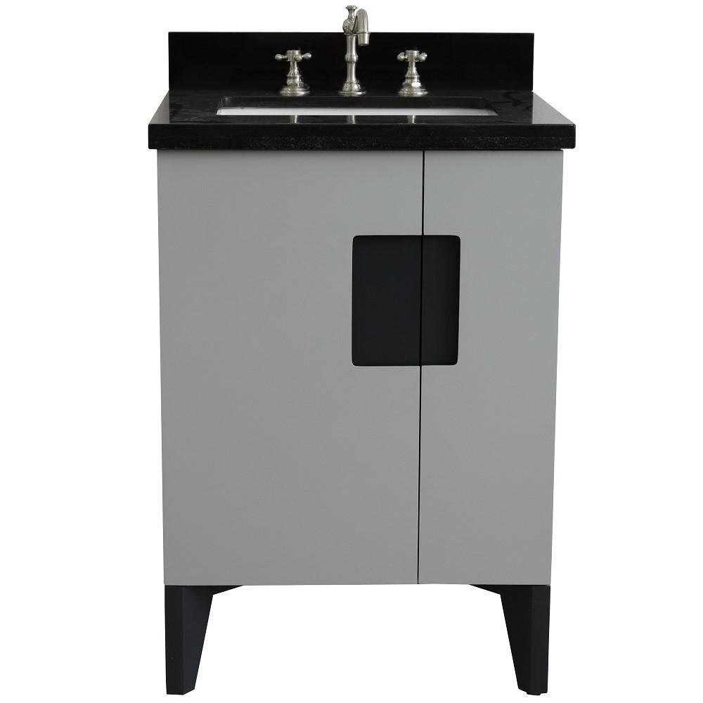 Single sink vanity in Gray with Black galaxy granite and rectangle sink. Picture 8