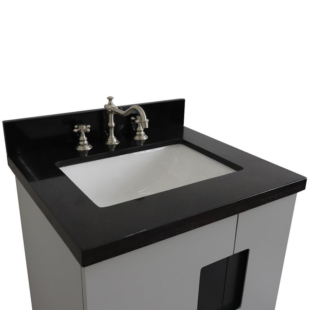 Single sink vanity in Gray with Black galaxy granite and rectangle sink. Picture 9