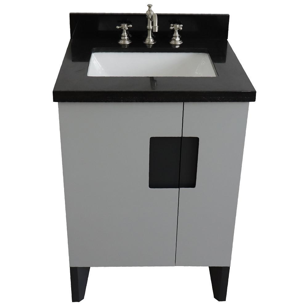 Single sink vanity in Gray with Black galaxy granite and rectangle sink. Picture 11