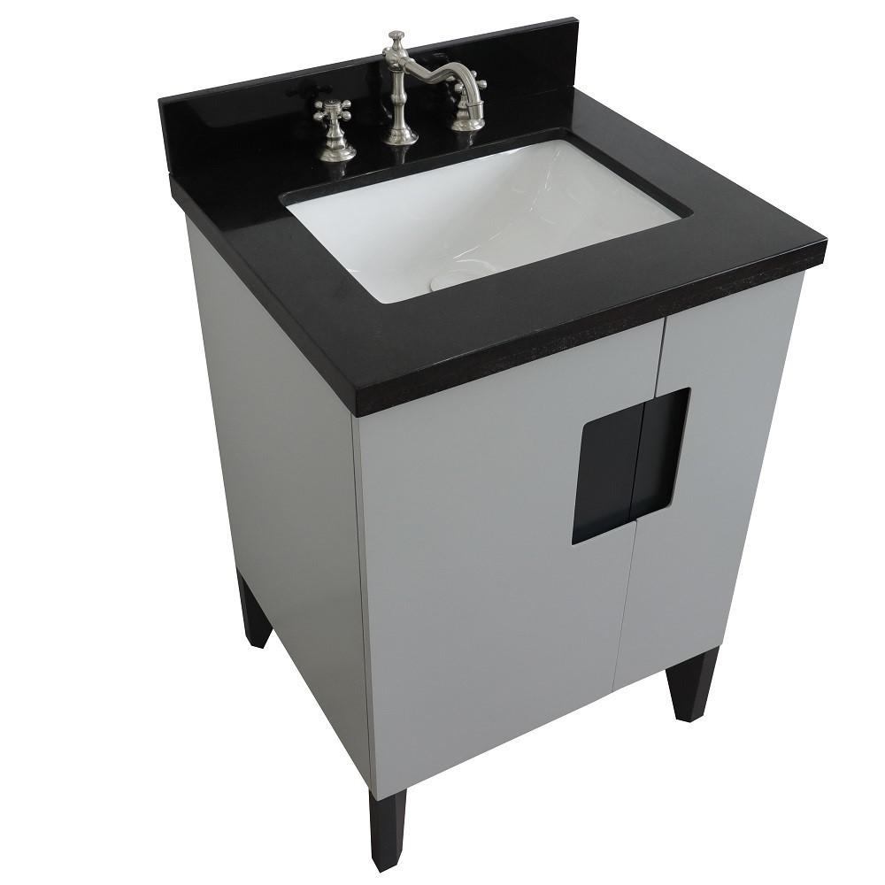 Single sink vanity in Gray with Black galaxy granite and rectangle sink. Picture 12