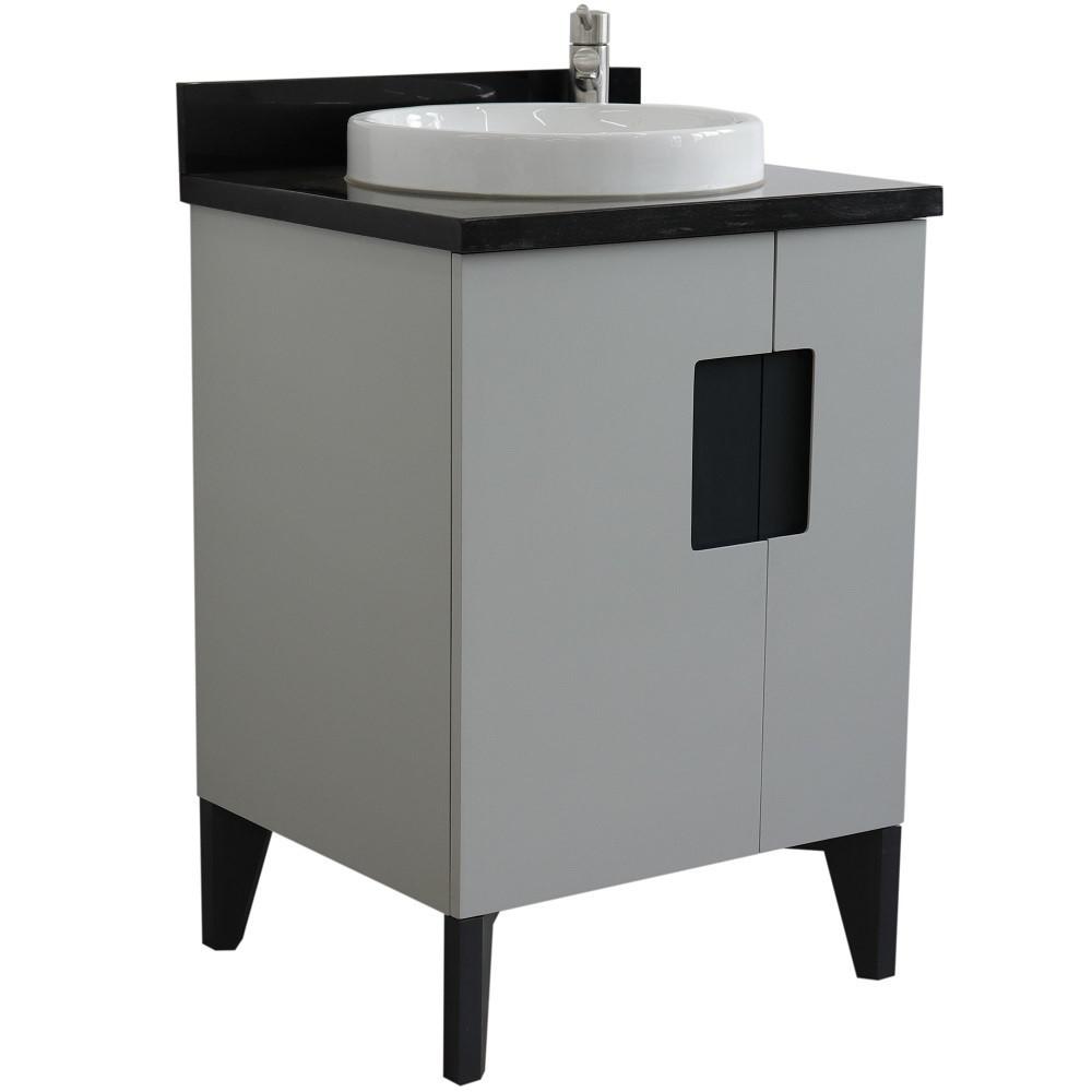 Single sink vanity in Gray with Black galaxy granite and rectangle sink. Picture 16