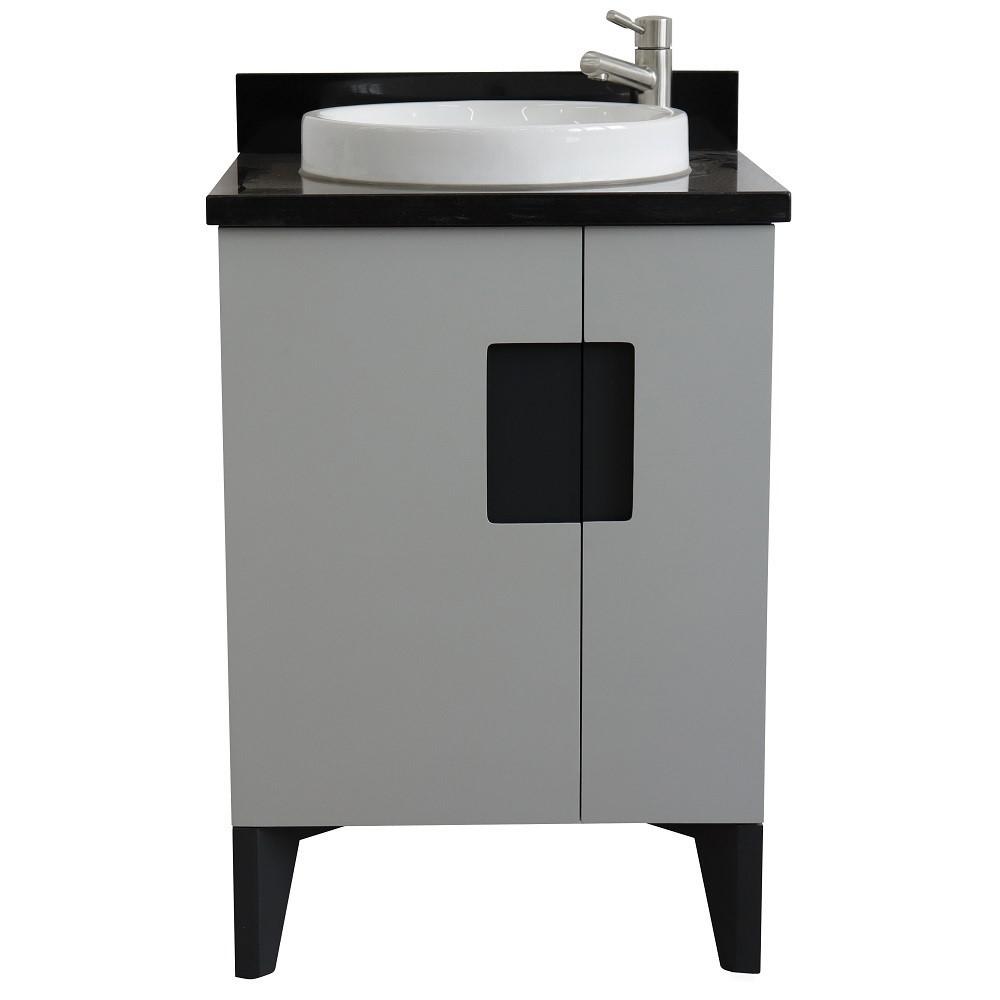 Single sink vanity in Gray with Black galaxy granite and rectangle sink. Picture 20