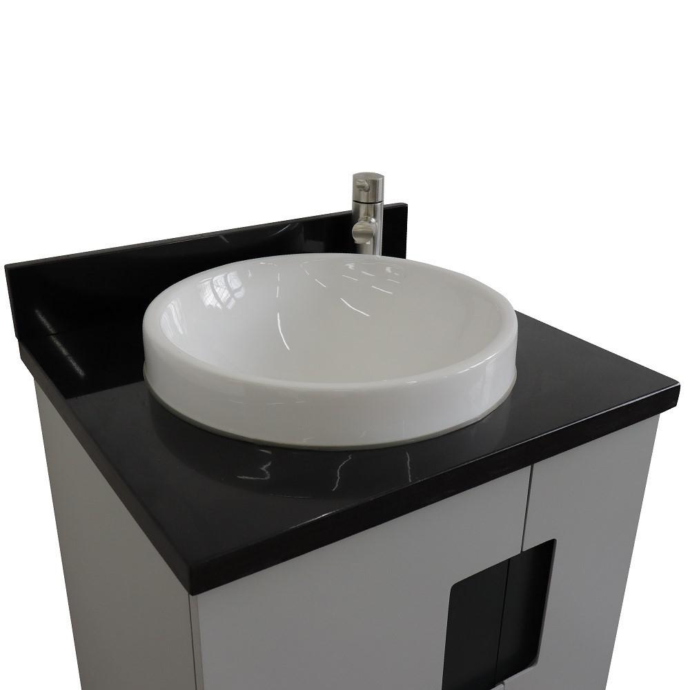 Single sink vanity in Gray with Black galaxy granite and rectangle sink. Picture 21
