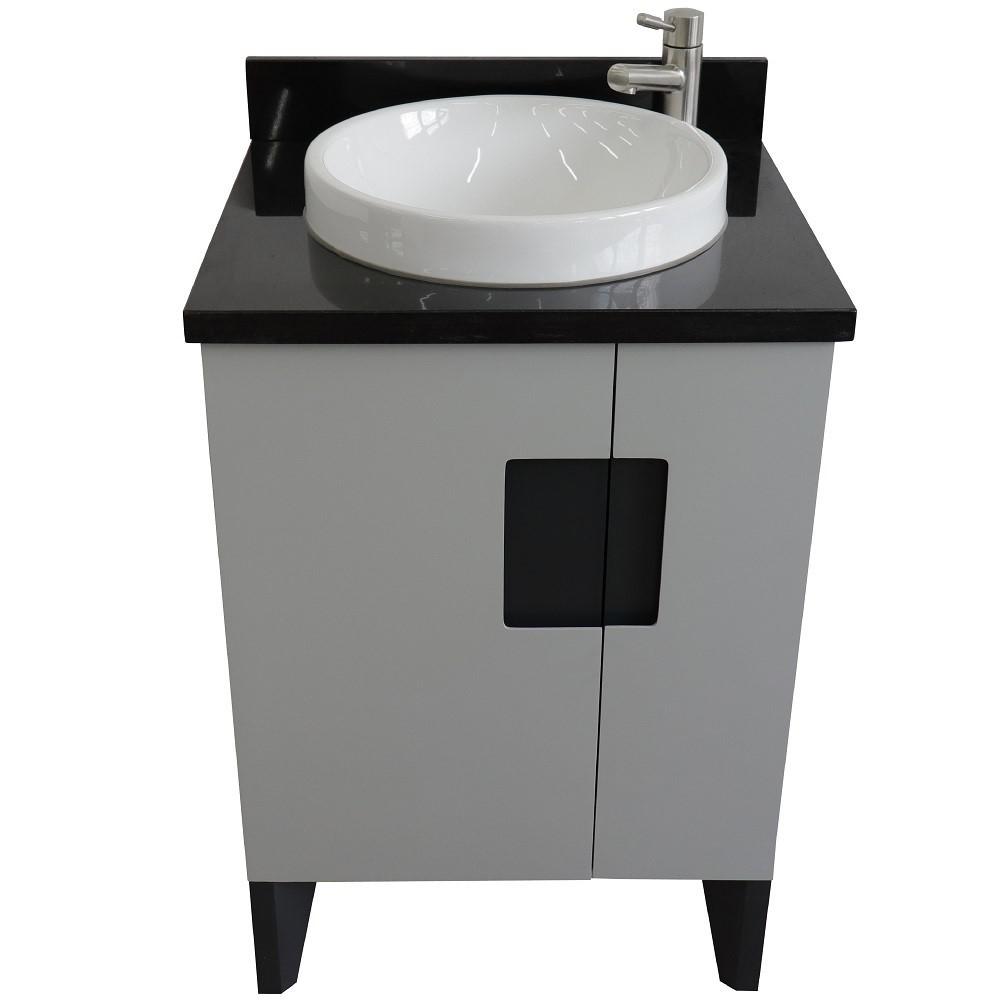 Single sink vanity in Gray with Black galaxy granite and rectangle sink. Picture 23