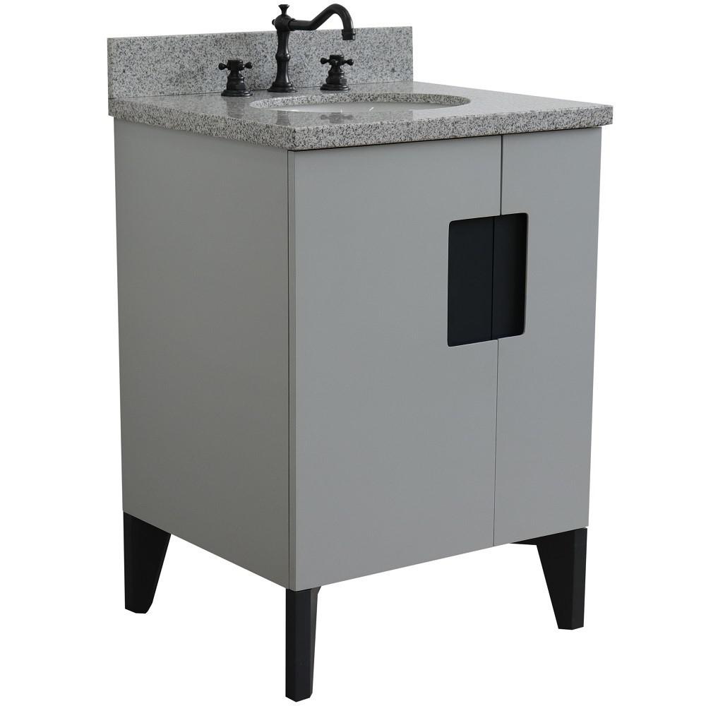 25 Single sink vanity in Light Gray finish with Gray granite and oval sink. Picture 3