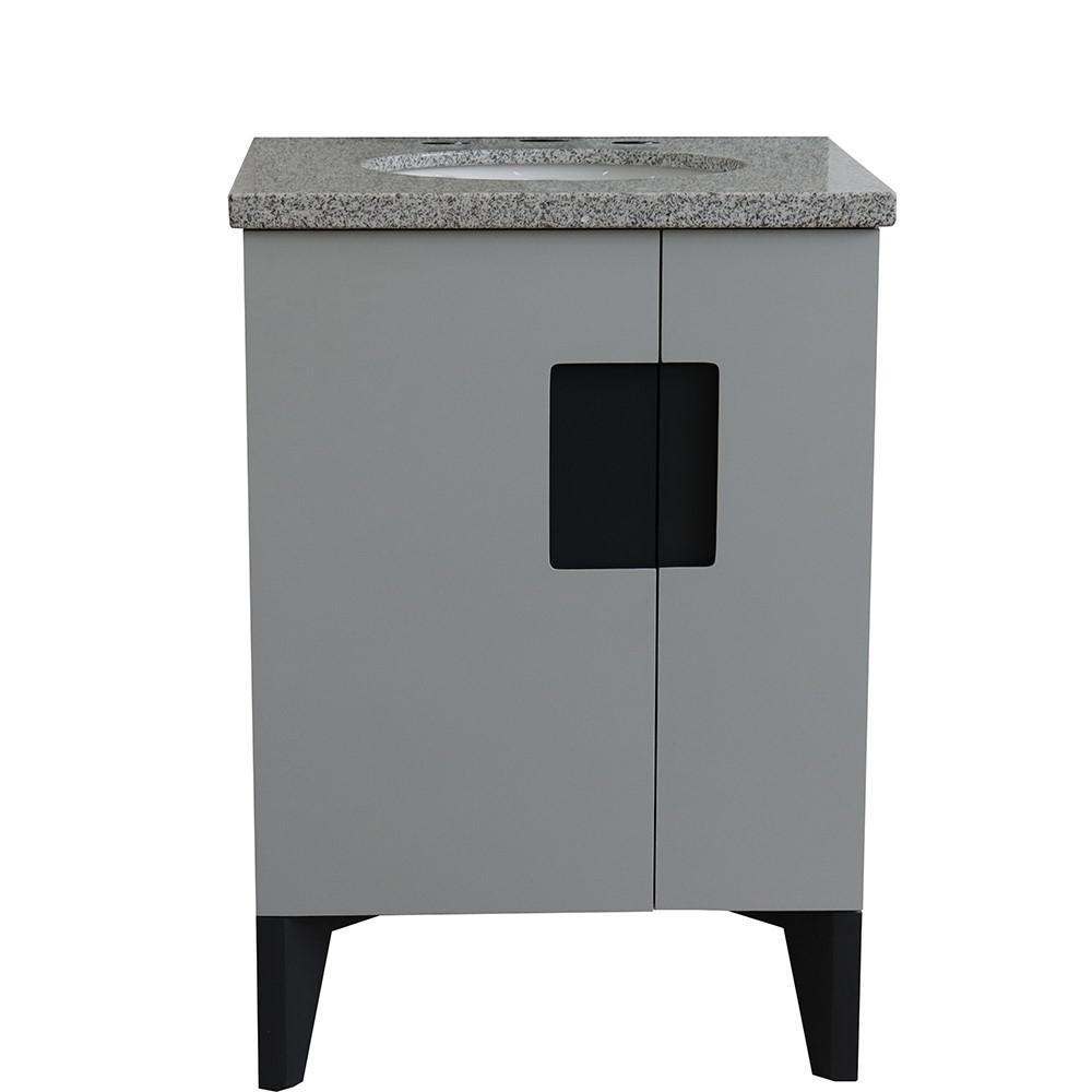 25 Single sink vanity in Light Gray finish with Gray granite and oval sink. Picture 5