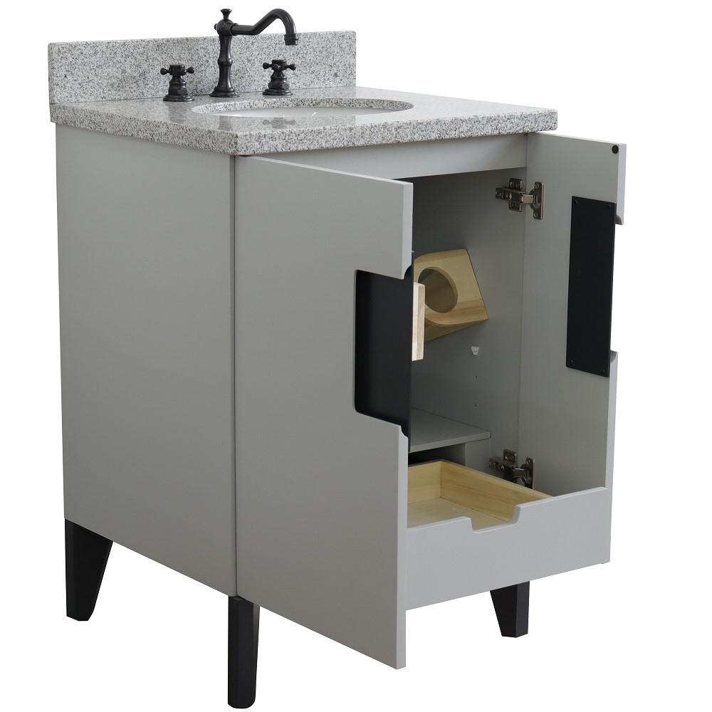 25 Single sink vanity in Light Gray finish with Gray granite and oval sink. Picture 6
