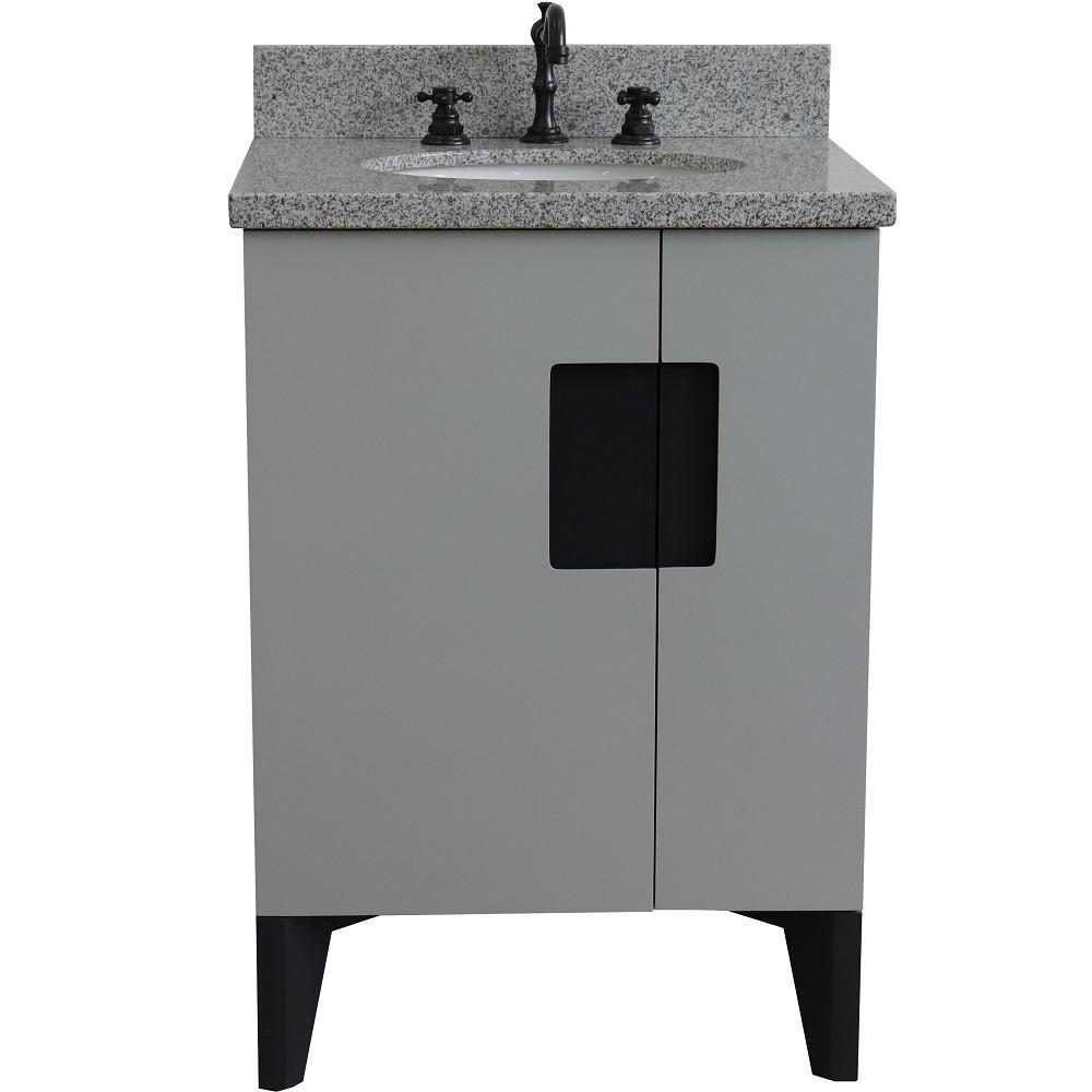 25 Single sink vanity in Light Gray finish with Gray granite and oval sink. Picture 7