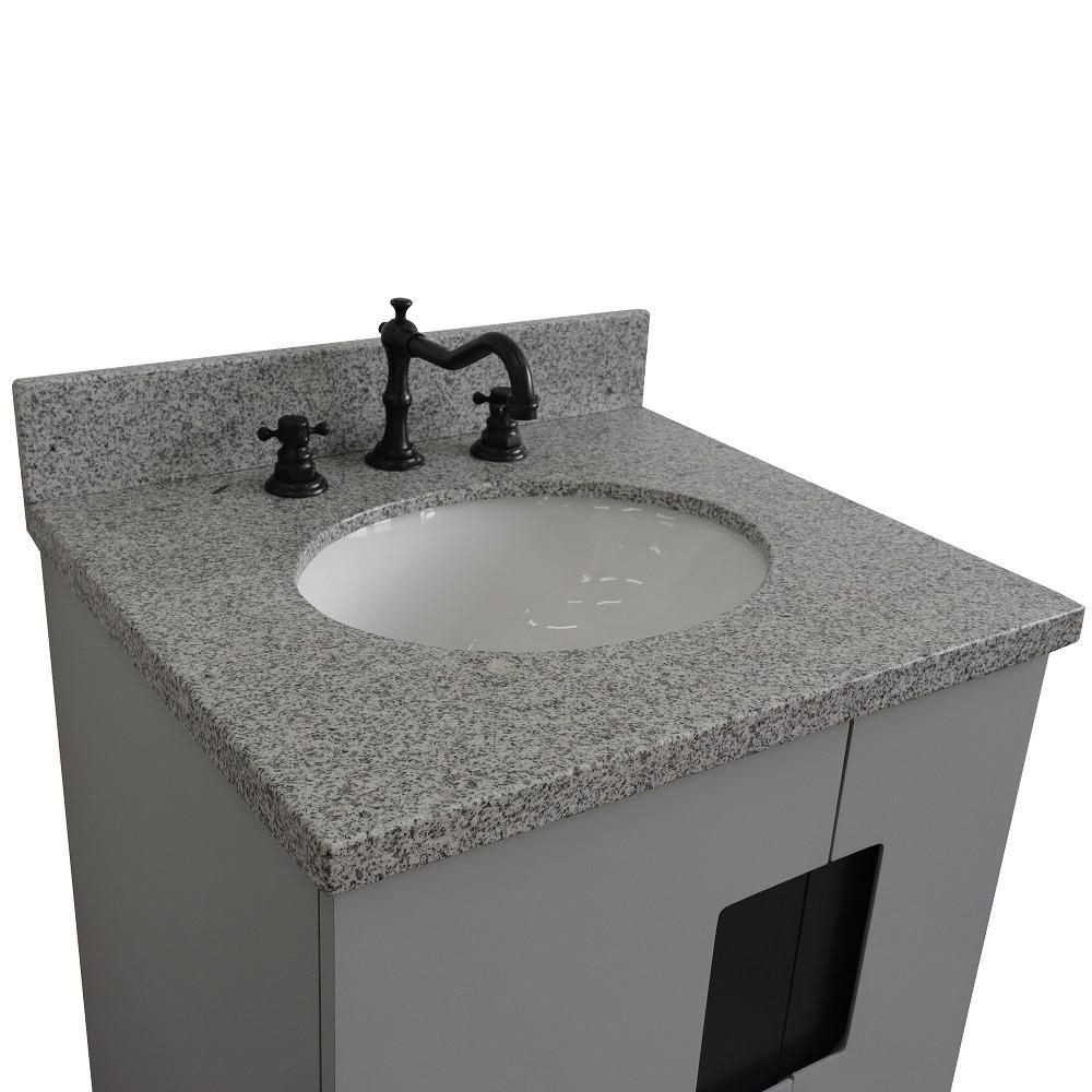 25 Single sink vanity in Light Gray finish with Gray granite and oval sink. Picture 8