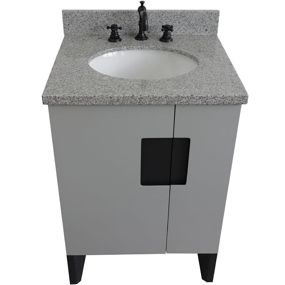 25 Single sink vanity in Light Gray finish with Gray granite and oval sink. Picture 10