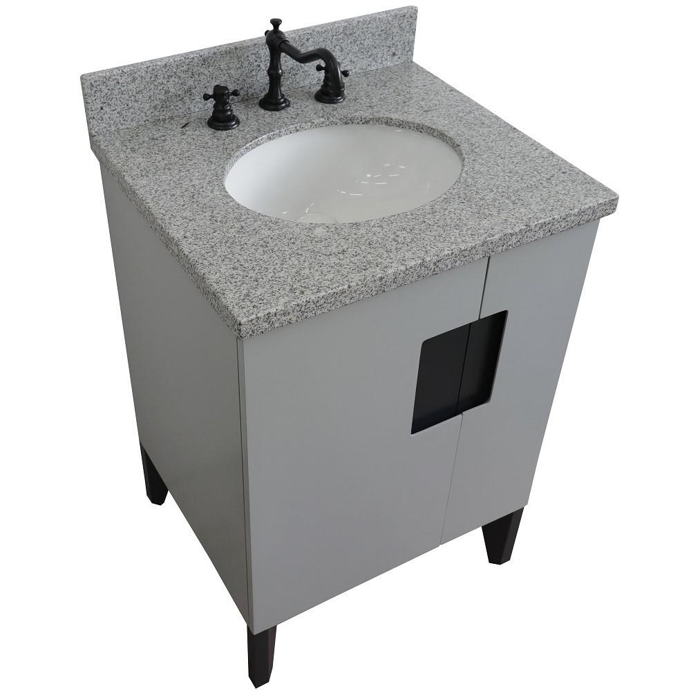 25 Single sink vanity in Light Gray finish with Gray granite and oval sink. Picture 11