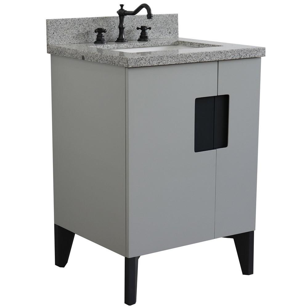 25 Single sink vanity in Light Gray finish with Gray granite and rectangle sink. Picture 7