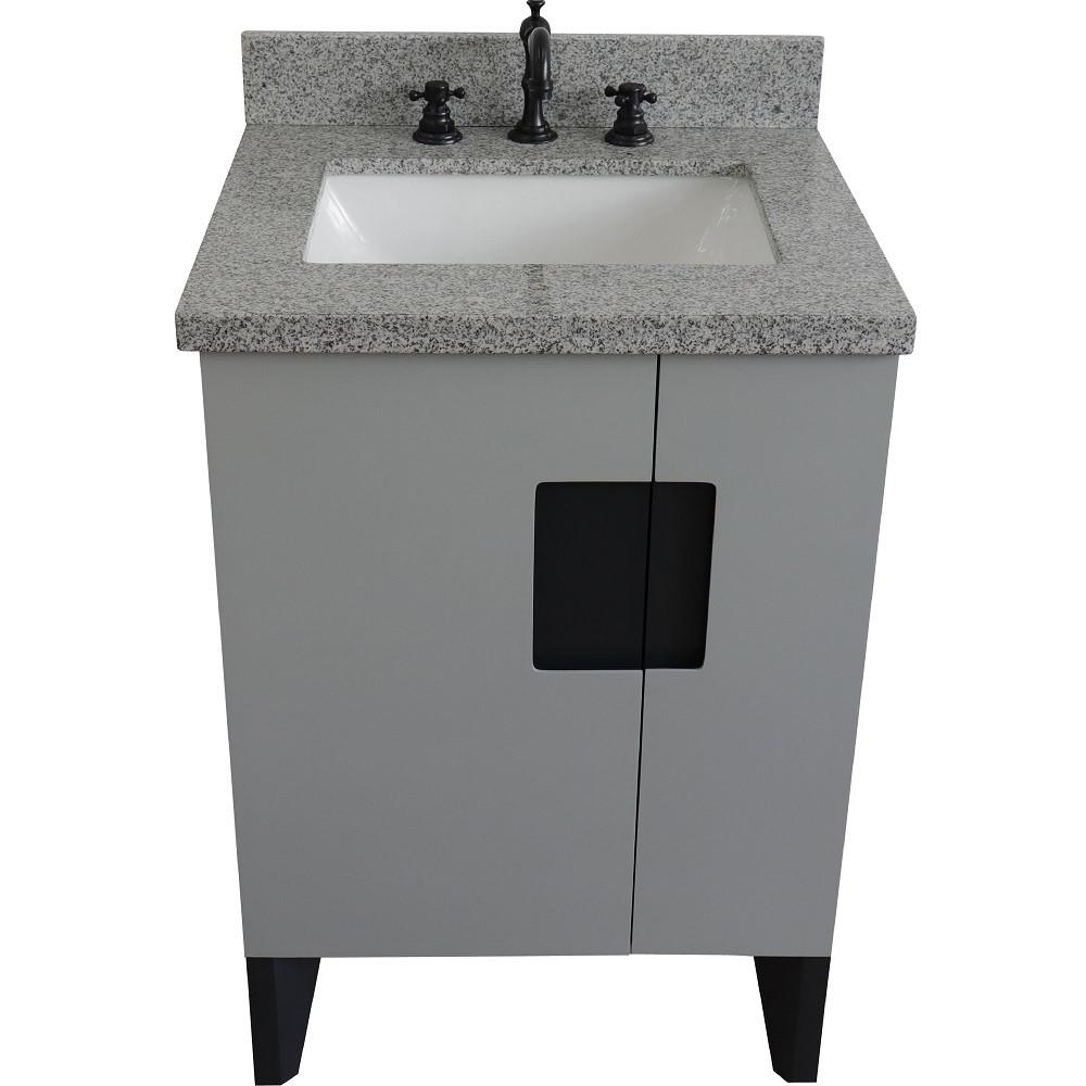 25 Single sink vanity in Light Gray finish with Gray granite and rectangle sink. Picture 12
