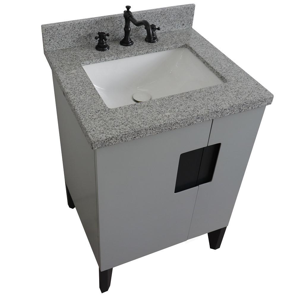 25 Single sink vanity in Light Gray finish with Gray granite and rectangle sink. Picture 13