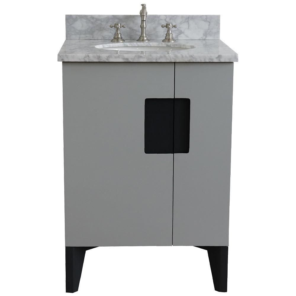 Single sink vanity in Light Gray with White Carrara marble and oval sink. Picture 6