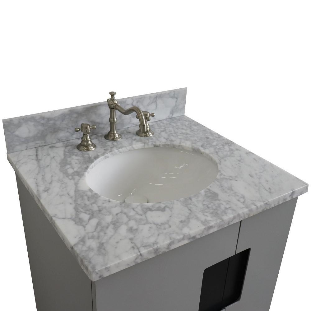 Single sink vanity in Light Gray with White Carrara marble and oval sink. Picture 7
