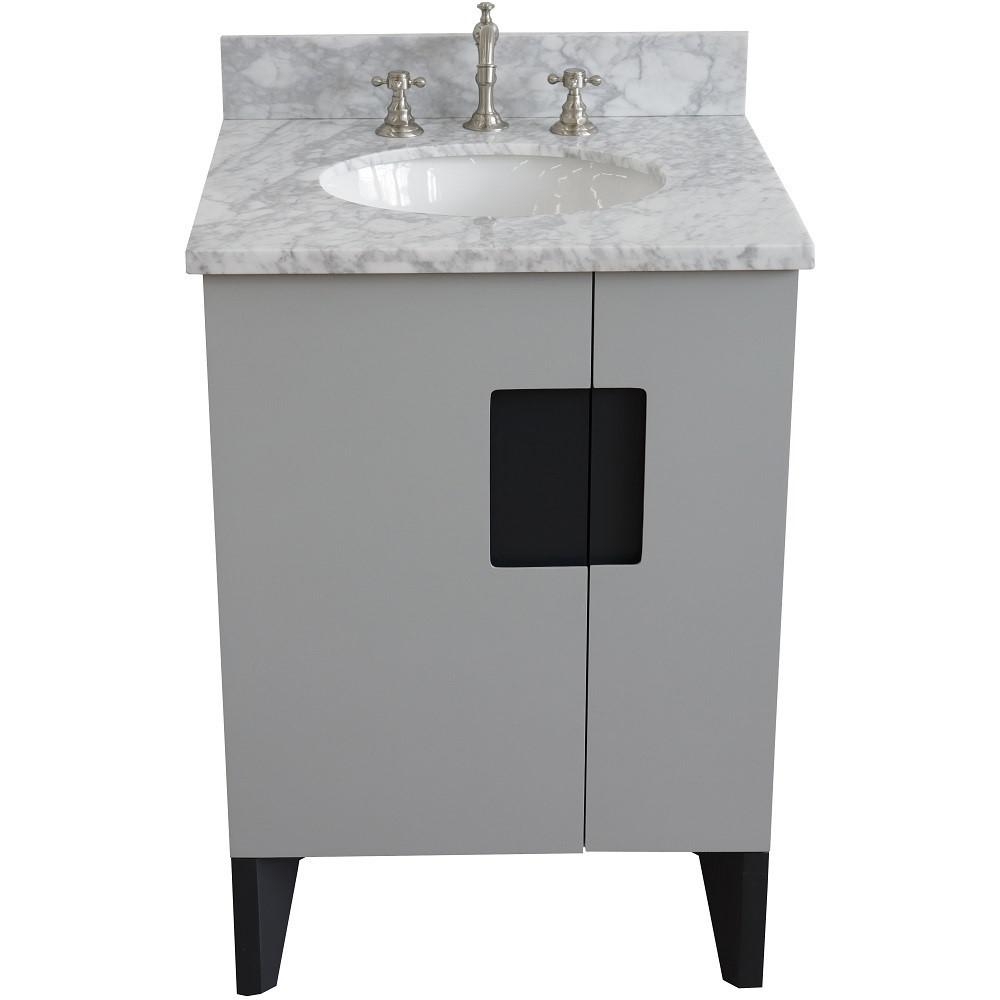 Single sink vanity in Light Gray with White Carrara marble and oval sink. Picture 9