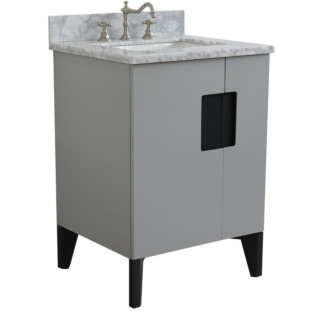 Single sink vanity in Gray with White Carrara marble and rectangle sink. Picture 3