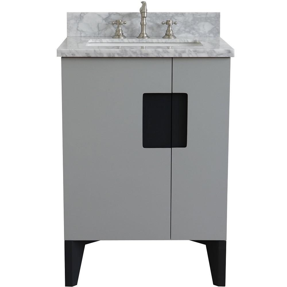 Single sink vanity in Gray with White Carrara marble and rectangle sink. Picture 8