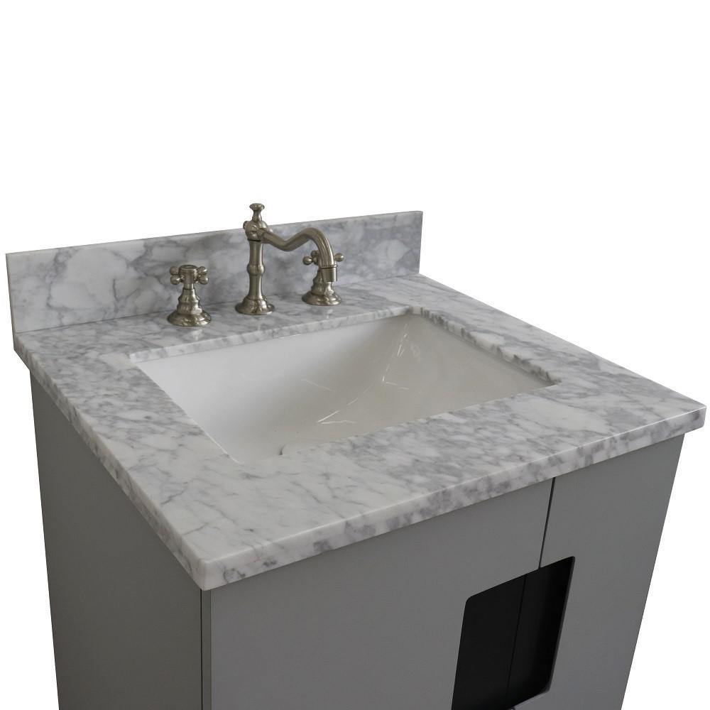 Single sink vanity in Gray with White Carrara marble and rectangle sink. Picture 9