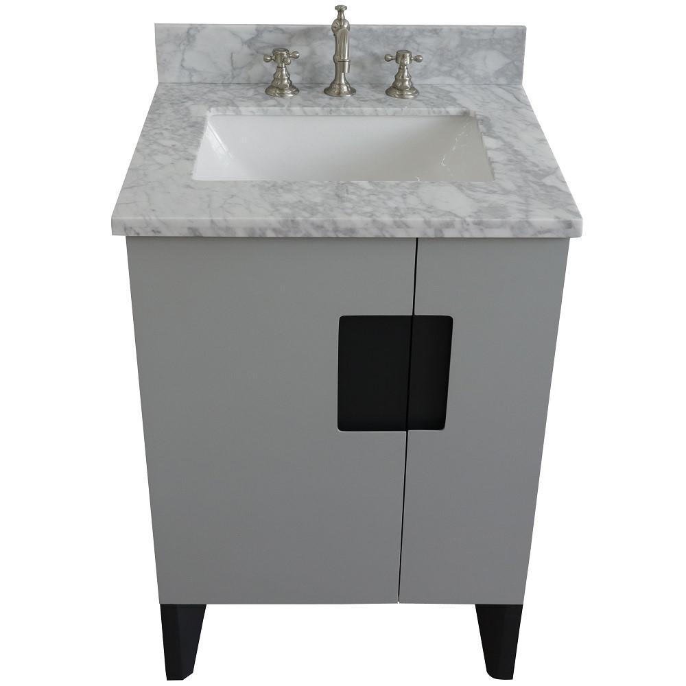 Single sink vanity in Gray with White Carrara marble and rectangle sink. Picture 11