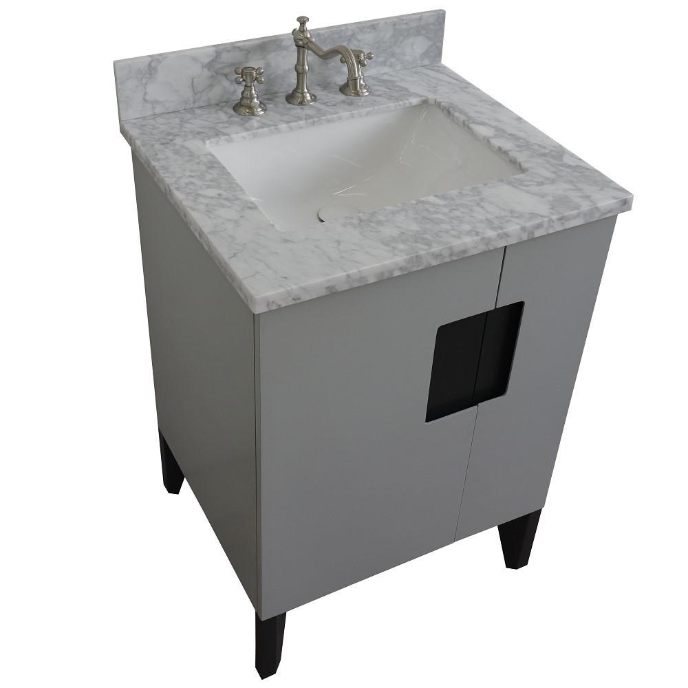 Single sink vanity in Gray with White Carrara marble and rectangle sink. Picture 12