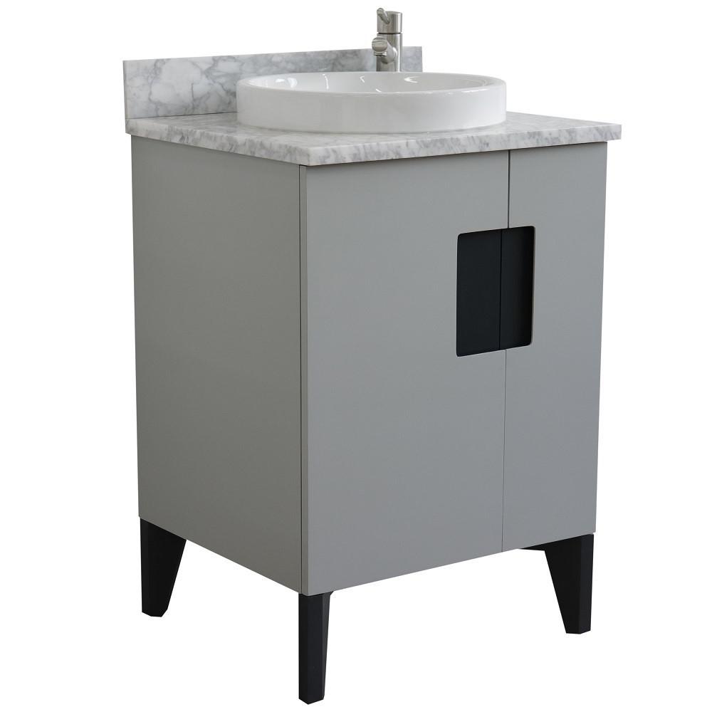 Single sink vanity in Gray with White Carrara marble and rectangle sink. Picture 16
