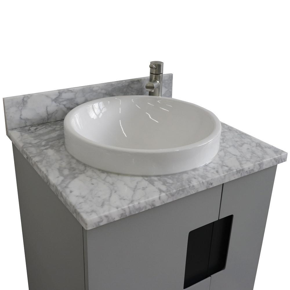 Single sink vanity in Gray with White Carrara marble and rectangle sink. Picture 21