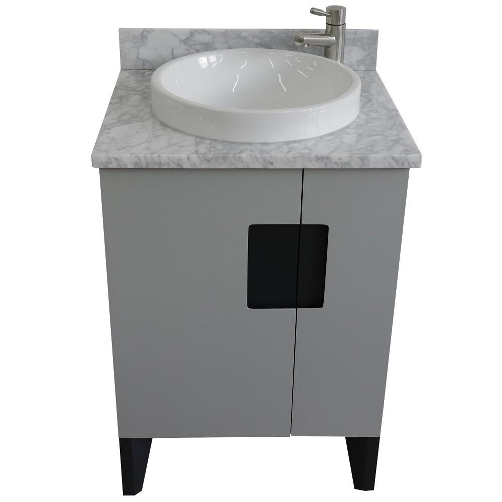 Single sink vanity in Gray with White Carrara marble and rectangle sink. Picture 23