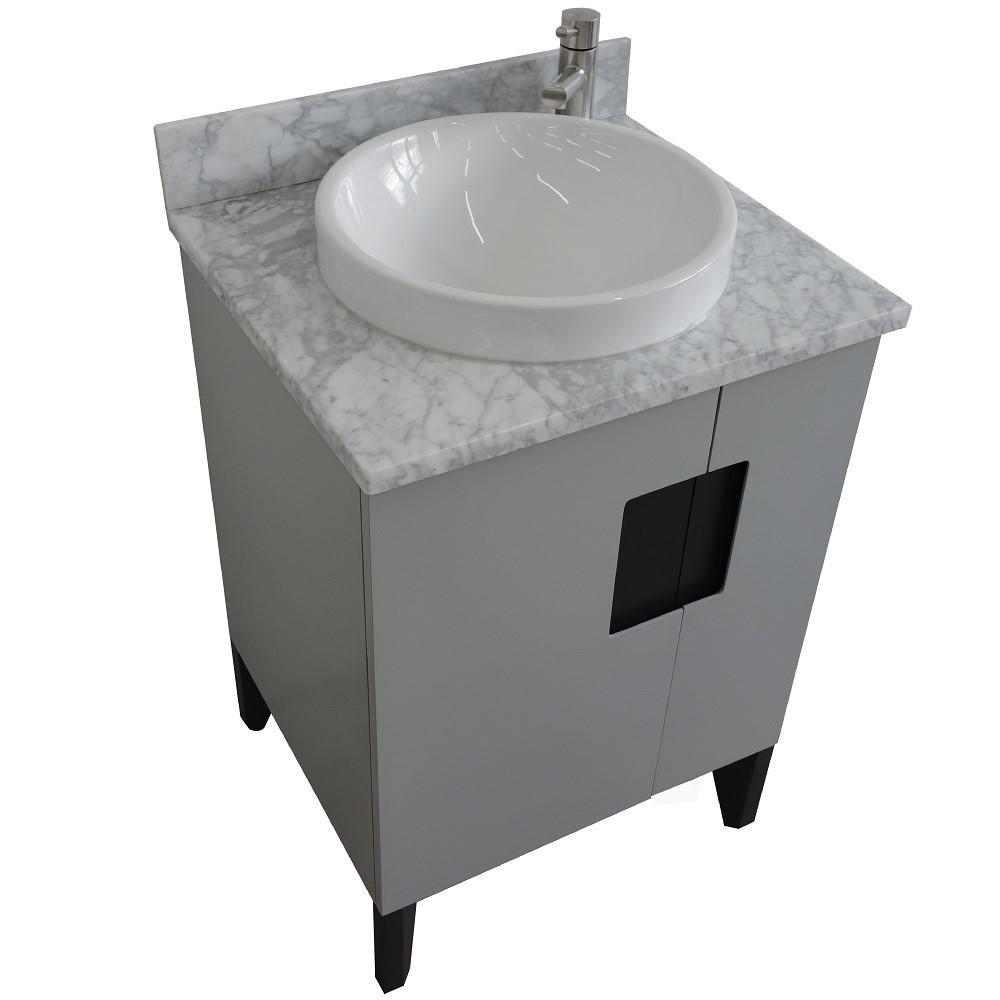 Single sink vanity in Gray with White Carrara marble and rectangle sink. Picture 24