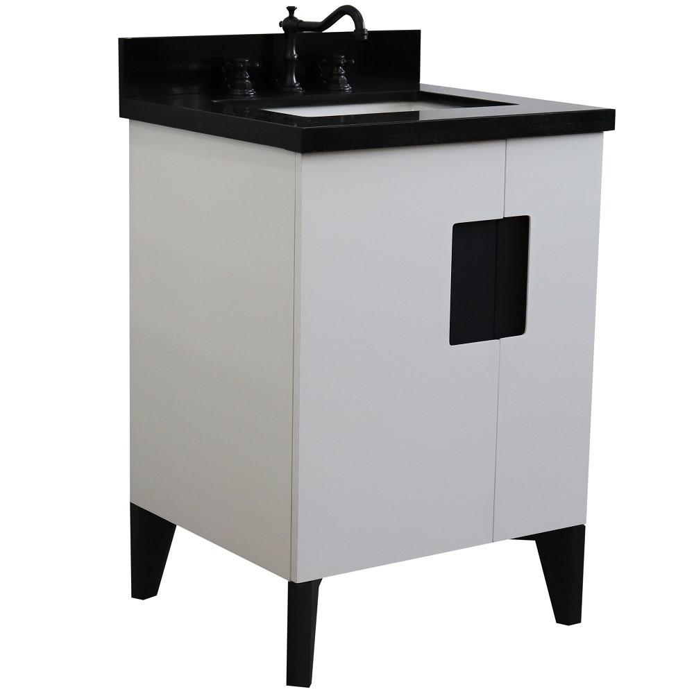 Single sink vanity in White with Black galaxy granite and rectangle sink. Picture 3