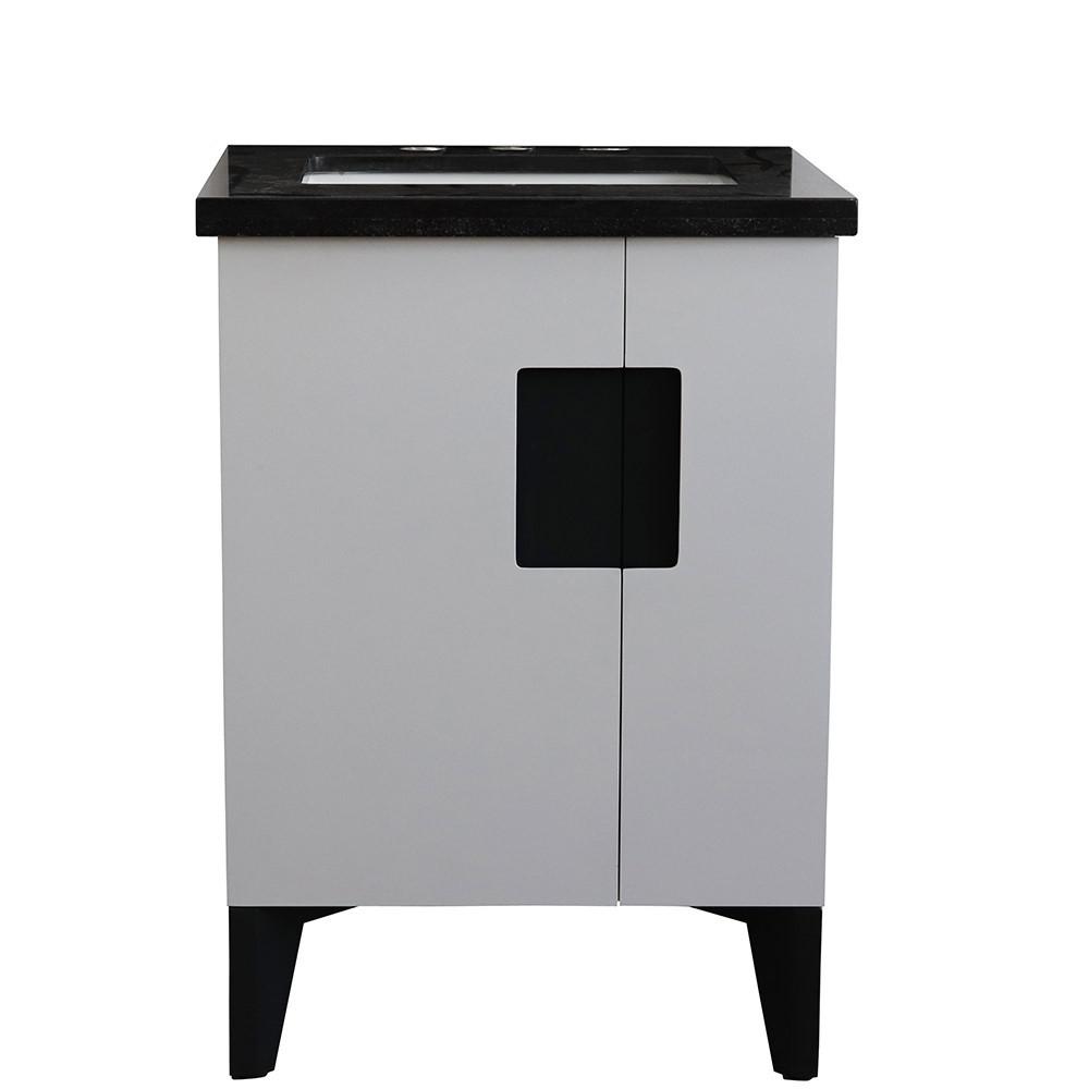Single sink vanity in White with Black galaxy granite and rectangle sink. Picture 5