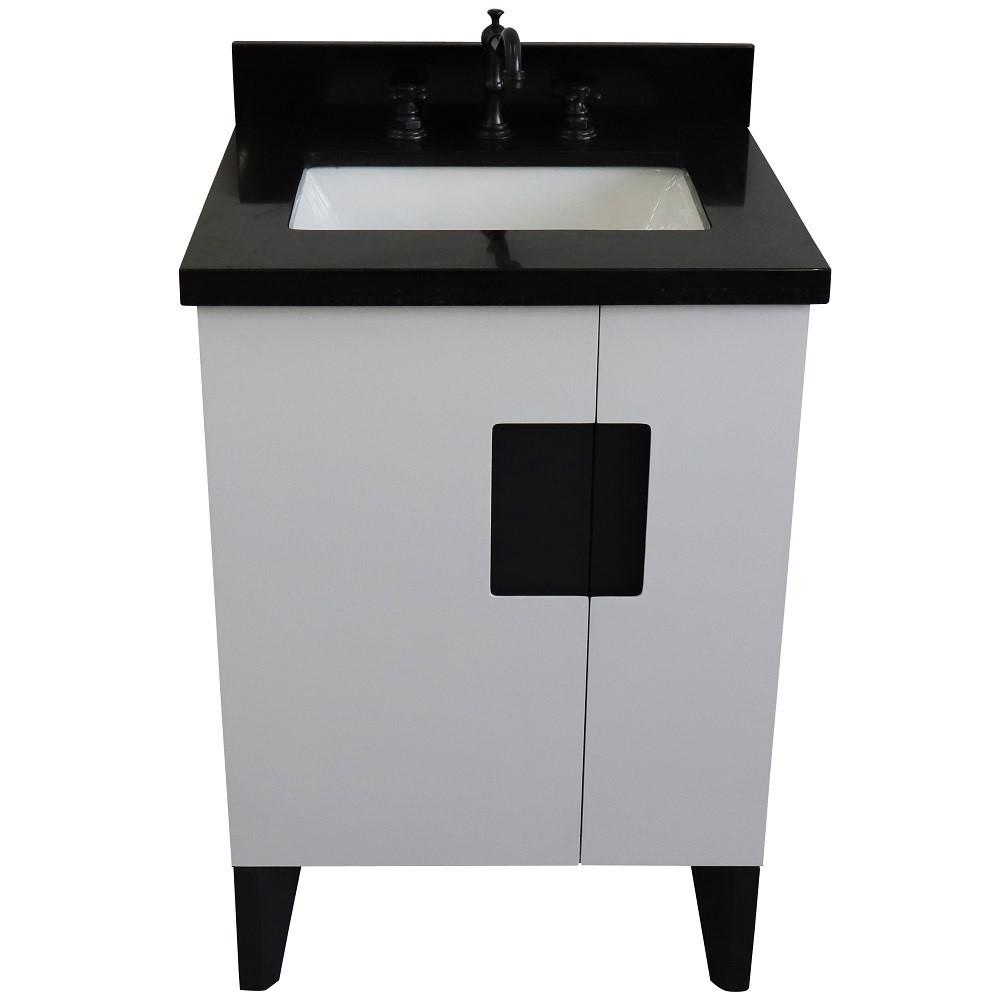 Single sink vanity in White with Black galaxy granite and rectangle sink. Picture 11