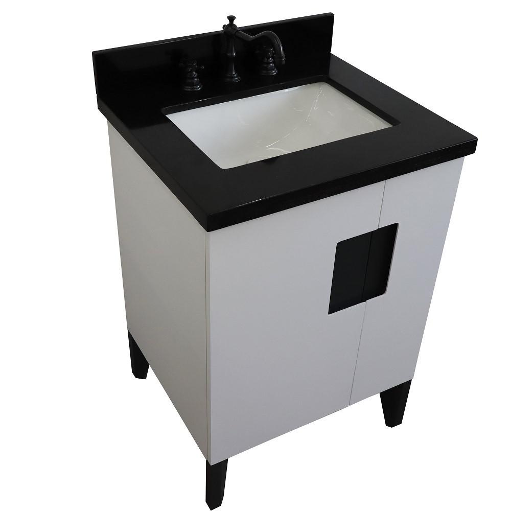 Single sink vanity in White with Black galaxy granite and rectangle sink. Picture 12