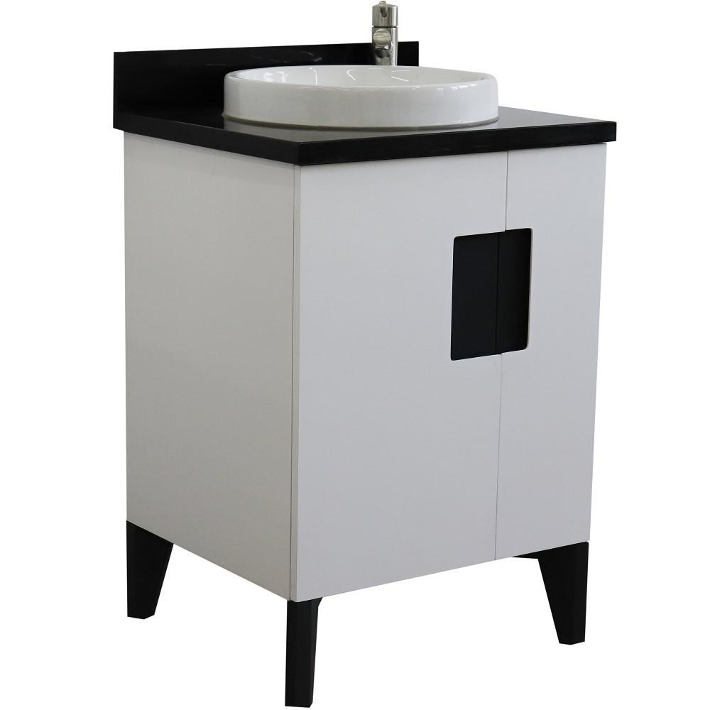 Single sink vanity in White with Black galaxy granite and rectangle sink. Picture 16