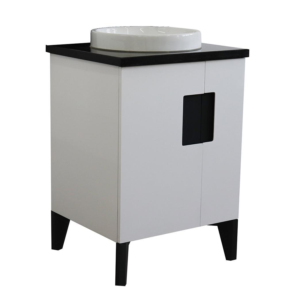 Single sink vanity in White with Black galaxy granite and rectangle sink. Picture 1