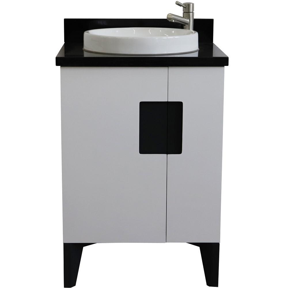 Single sink vanity in White with Black galaxy granite and rectangle sink. Picture 20